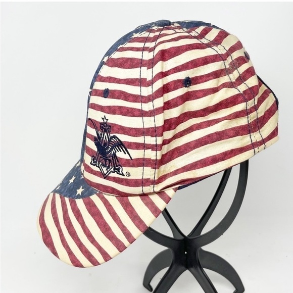 Vintage Stylemaster ANHEUSER BUSCH Snap Back Hat Made In The USA Patriotic Flag - Picture 2 of 8